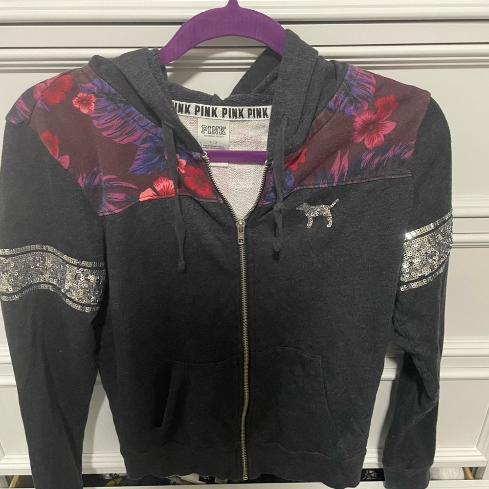 PINK Victoria's Secret Black zipper  with Purple Floral Accents